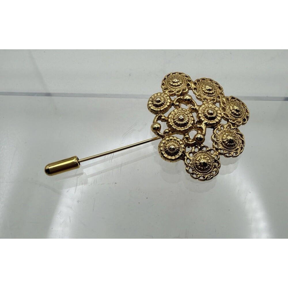 Pristine Vintage Lanvin Paris Signed Gold Tone Medallion Stick Pin Lapel Coutur